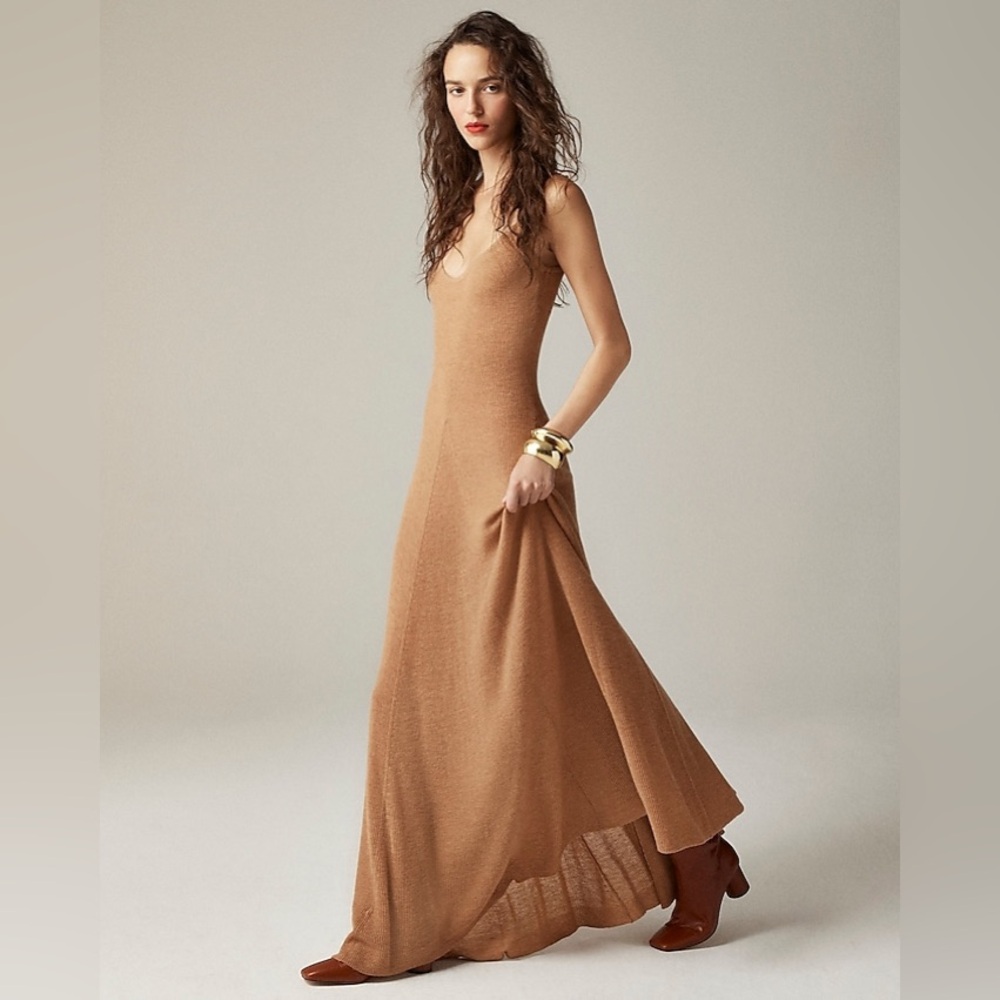 NWT JCREW Spring Street featherweight tan cashmere slip dress size L